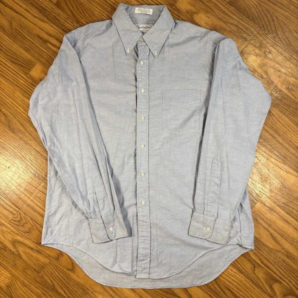 Vintage Huntington Oxford Button Down Shirt Mens Blue Made USA Preppy Ivy